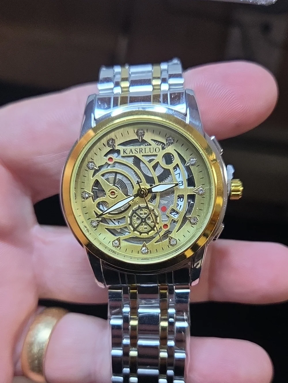 Men's Two-Tone Gold & Silver Skeleton Mechanical Watch